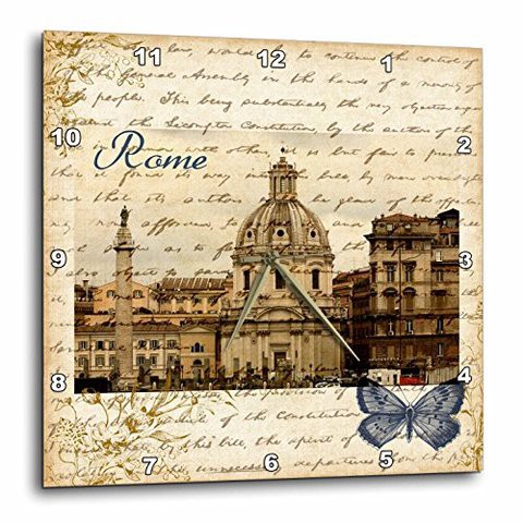 3Drose Dpp_130622_3 Rome With Script And Butterfly- Italy Wall Clock, 15 By 15-Inch