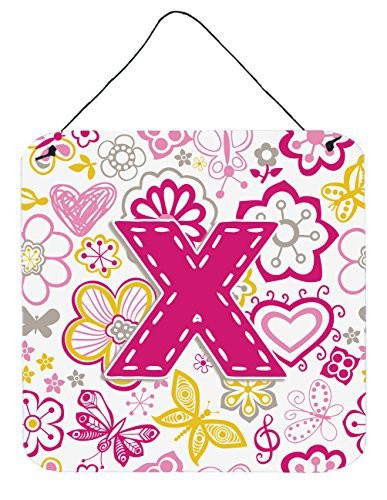 Caroline&#39;s Treasures Letter X Flowers And Butterflies Pink Wall Or Door Hanging Prints, 6 X 6