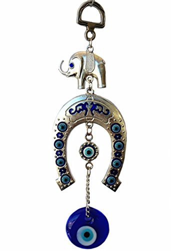 Betterdecor Blue Evil Eye With Elephant And Horse Shoe Hanging For Protection (With A Pouch)-055