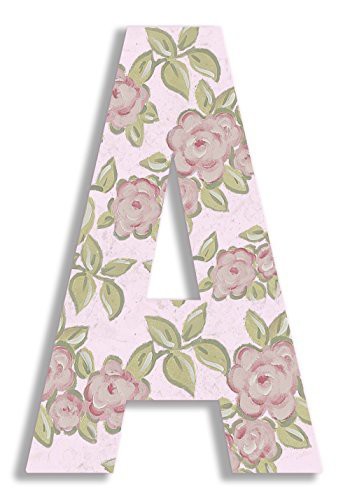 The Kids Room by Stupell Stupell Home D Cor Pink Roses On Pink 18 Inch Hanging Wooden Initial, 12 X 0.5 X 18, Proudly Made In Usa