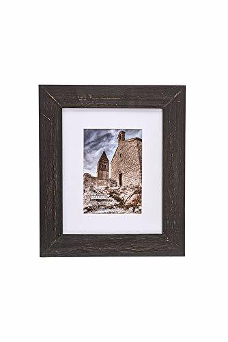 Malden 8X10 Distressed Wood Matted Picture Frame, Made To Display 5X7 With Mat, Without Mat, Black