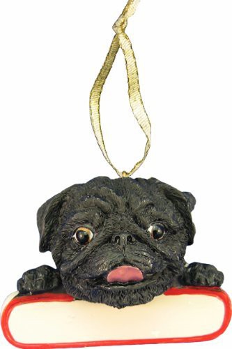 E&amp;S Pets Pug Ornament Black &quot;Santa&#39;s Pals&quot; With Personalized Name Plate A Great Gift For Pug Lovers