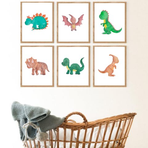 Sweet Pea Set of 6 Dinosaur Watercolour Wall Art Prints