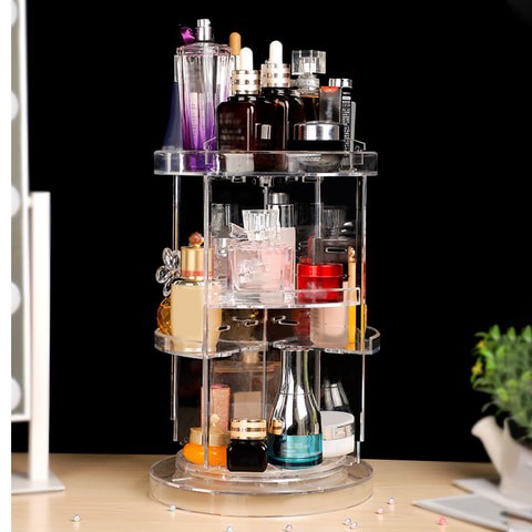 Generic-Transparent Transparent Makeup Organizer Cosmetic Storage Case Separate Dividers Compartments 360&deg; Rotating Adjustable Stand Box for Makeup Cosmetics Jewelry Lipstick