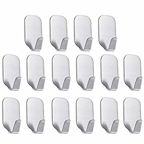 6 Pack Adhesive Hooks, Sfemn Heavy Duty Wall Hooks Stainless Steel Waterproof Wall Hangers For Robe, Coat, Towel, Keys, Bags, Home, Kitchen, Bathroom - 6-Pack