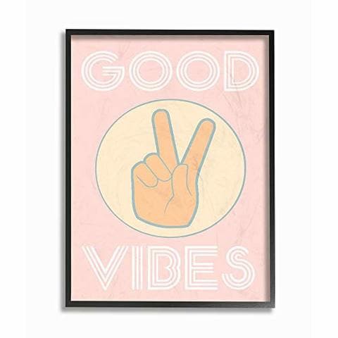 Stupell Industries Good Vibes Peace Hand Pink Black Framed Wall Art, 11 X 14, Design By Artist Daphne Polselli