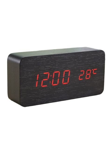 Generic Woodenportable Voice Control Clock With Led Display Black One Size