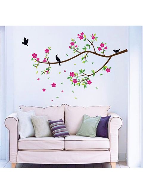 Stickie Art Birds On Flower Branch Wall Decal - Sta-183 Multicolour 60X90cm