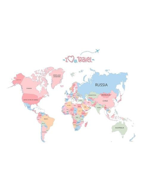 Generic World Map Pattern Decorative Sticker Multicolour 60 X 90cm