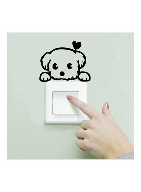 Generic Cartoon Dog Switch Wall Sticker White/Black 10 X 15cm