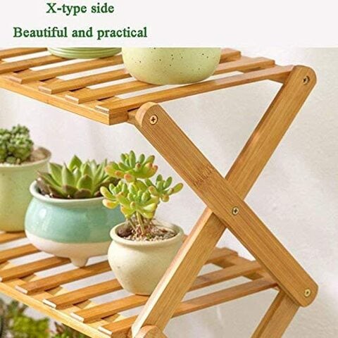 Generic 5 Layers Multi-Tier Adjustable Foldable Wooden Bamboo Plant Flower Stand Plant Shelf Standing Flower Pots Shelf Flower Pots Rack Display For Indoor Outdoor Use 5 X 70 Cm