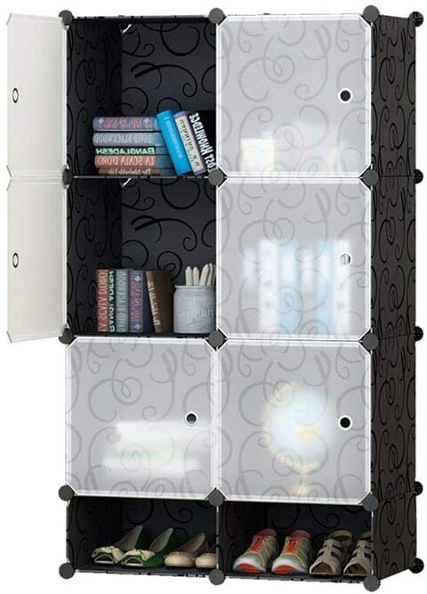 Jj-Boutique Diy Modular Shelving Storage Organizer 8-Cube, Extra Large Portable Wardrobe With Clothes Rod, 6 Cubes Organizing Cabinet + 2 Cubes Shoe Rack