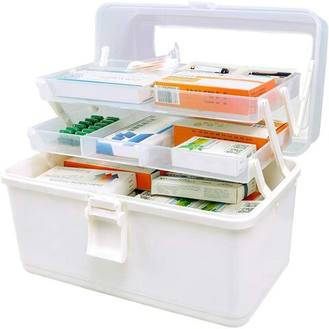 Baoyouni Multifunctional 3-Tier Plastic Medicine Storage Box Emergency Organizer Kit With Handle Transparent Cover (34 X 20 X 22Cm, White)