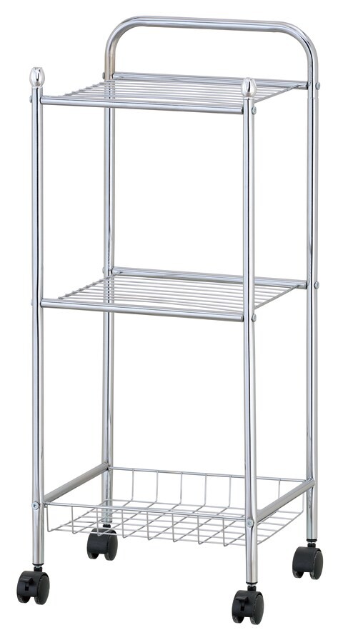 Zenments, 2-Shelf and Wire Basket Trolley, Chrome,  32Wx28Dx77H cm, HTC-ZEN-259