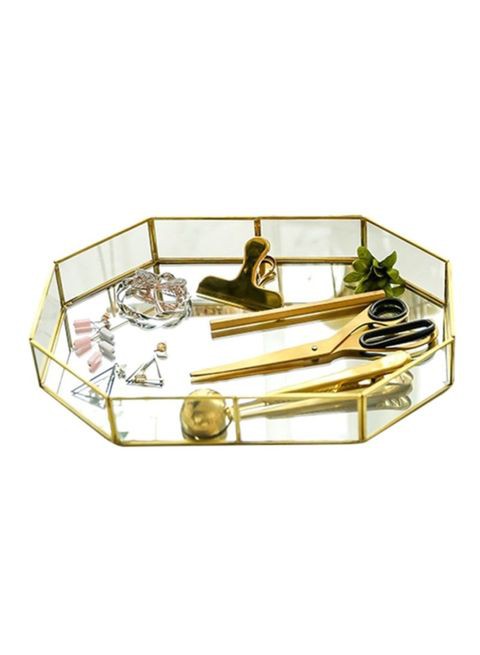 Generic Glass Makeup Organizer Tray Gold/Clear 31.5X21.5X5cm