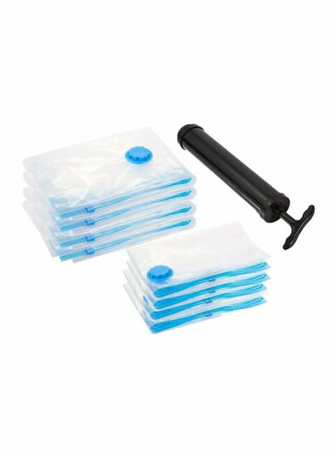 Generic 8-Piece Vacuum Storage Bag With Suction Pump Clear/Blue/Black 100x120centimeter