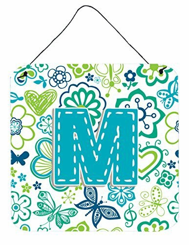 Caroline&#39;s Treasures Letter M Flowers And Butterflies Teal Blue Wall Or Door Hanging Prints, 6 X 6