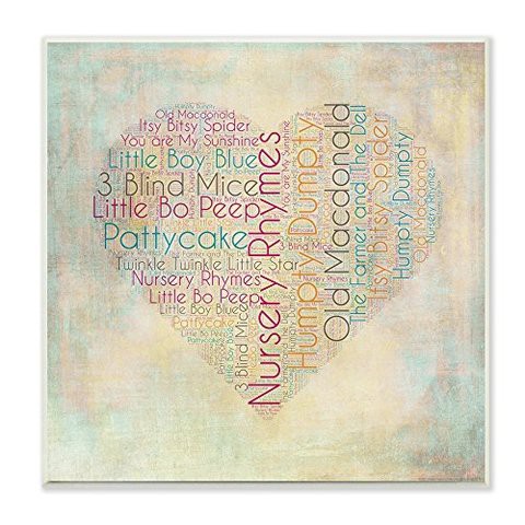 The Kids Room By Stupell Textual Art Wall Plaque, Nursery Rhymes Heart, 12 X 0.5 X 12, Proudly Made In Usa