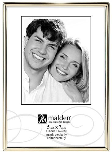 Malden International Designs Simplicity Bright Metal Picture Frame, 5X7, Brass