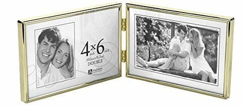 Malden International Designs Simplicity Bright Metal Hinged Picture Frame, Double Horizontal, 2-4X6, Brass