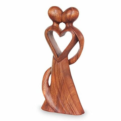 Novica Large Brown Romantic Suar Wood Sculpture, 11.75&quot; Tall &#39;My Heart And Yours&#39;