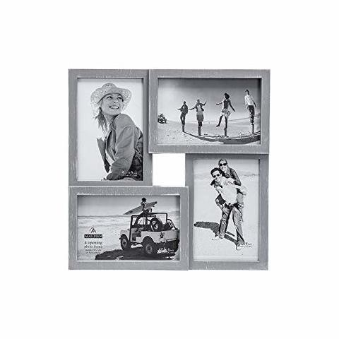 Malden International Designs Puzzle Wall Collages Berkshire Graywash Dimensional Wall Collage Picture Frame, 4 Option, 4-4X6, Gray