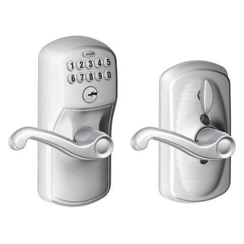 Schlage Fe595 Ply 626 Fla Plymouth Keypad Entry With Flex-Lock And Flair Style Levers, Brushed Chrome