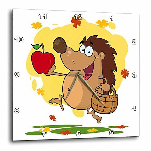 3Drose Dpp_118747_3 Happy Cute Hedgehog Apple Picking Wall Clock, 15 By 15&quot;