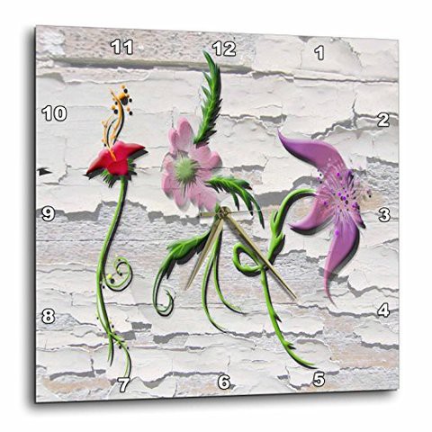 3Drose Dpp_167149_2 Wall Look Background And Flowers Wall Clock, 13 By 13&quot;