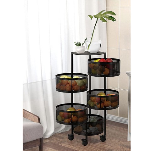 5 Tier Stand Kitchen Shelf Rotating Round Storage Rack Kitchen Organizer with Wheels