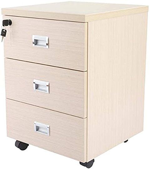 Mahmayi Metal/Wood Station 3 Drawer Mobile Storage Unit, ME3DROak, Oak, H58 x W40 x D42 cm