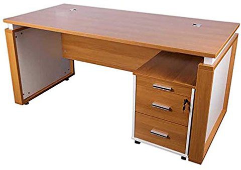 Mahmayi Zelda M191-16 Contemporary Office Desk with Three Drawer Filing Cabinet - Light Walnut/White