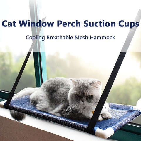 Generic-Cat Window Perch Hammock Bed Cooling Breathable Mesh Deck Window Suction Cups Seat Summer Hammock for Cats Kittens