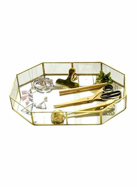 East Lady Nordic Polygon Glass Makeup Organizer Tray Gold/Clear