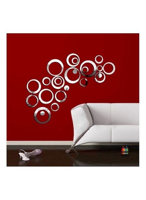 Generic 3D Mirror Wall Decals Circle Living Room DIY Home Decoration Silver