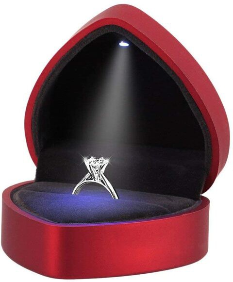 Jj-Boutique Engagement Ring Box Earrings Coin Jewelry Ring Box Case And Necklace Box With Led Lighted Up For Proposal Engagement Wedding Gift (Red)