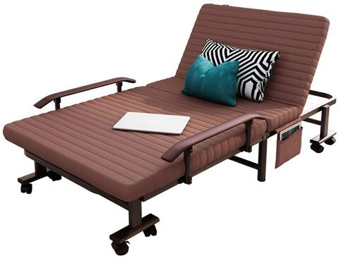 Nar Portable Single Folding Bed, Rollaway Bed With Wheels - Coffee