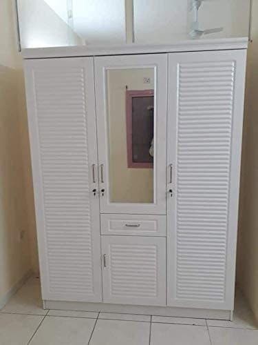 Generic 3 Door Wooden Wardrobe With 1 Drawer And Big Mirror 200 X 150 X 55 Cms White