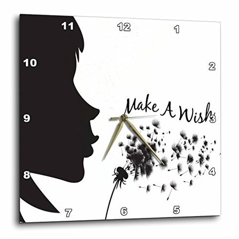 3Drose Dpp_119103_3 Make A Wish Silhouette Girl Blowing Dandelion Inspirational Nature Design Wall Clock, 15 By 15-Inch