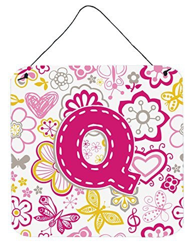 Caroline&#39;s Treasures Letter Q Flowers And Butterflies Pink Wall Or Door Hanging Prints, 6 X 6