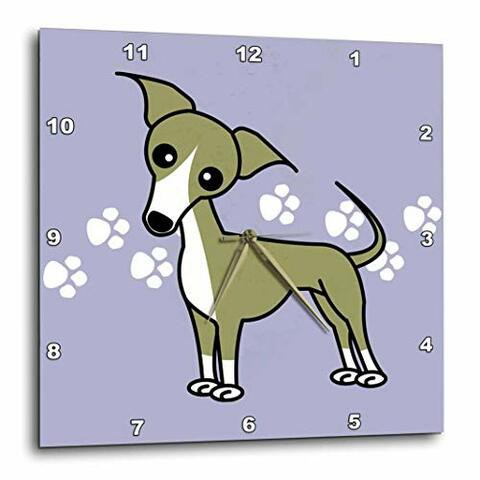 3Drose Dpp_12095_1 Cute Italian Greyhound Fawn Tan Blue Pawprint Background Wall Clock, 10 By 10-Inch