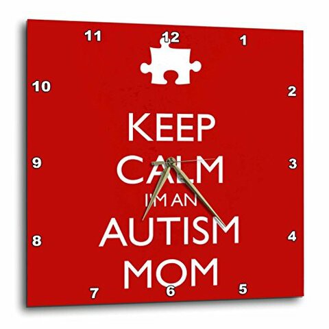 3Drose Dpp_163772_2 Keep Calm Im An Autism Mom, Red And White Wall Clock, 13 By 13-Inch