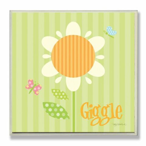 The Kids Room By Stupell Giggle Striped Sunflower Square Wall Plaque, 12 X 0.5 X 12, Proudly Made In Usa