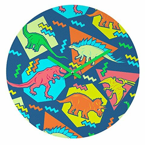 Deny Designs Chobopop, 90S Dinosaur Pattern, Round Clock, Round, 12&quot;