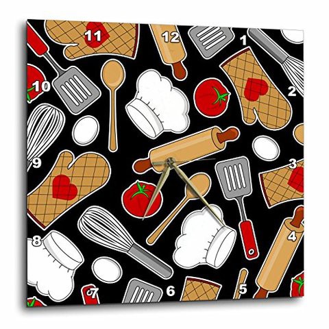 3Drose Dpp_172123_2 Cute Chef Or Cook Love Patternin Black Wall Clock, 13 By 13-Inch