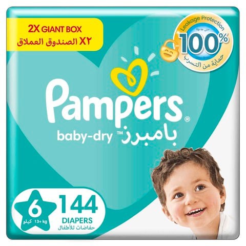 Pampers Baby-Dry Diapers, Size 6, 13+kg, with Leakage Protection, 144 Baby Diapers