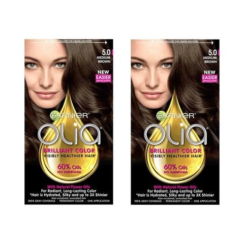 Garnier Olia No Ammonia Permanent Hair Dye 5.0 Shiny Brown 100 ml x 2