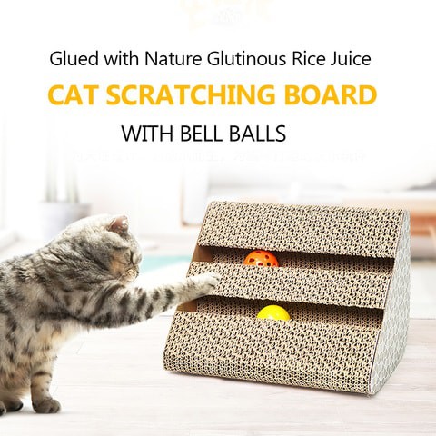 Generic-Cat Scratcher Pad Scratching Ramp Board Corrugated Cardboard with Bell Ball Cat Scratch Play Toy