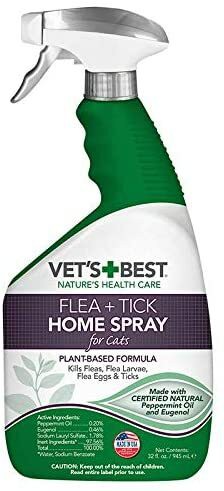 Petshopindragonmart Cat Flea And Tick Spray Vet&#39;s Best Natural Flea And Tick Home Spray For Cats, 32 Oz 944ml