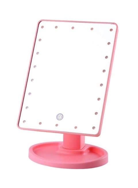 Generic 22 LED Square Multifunction Pink Makeup Mirror